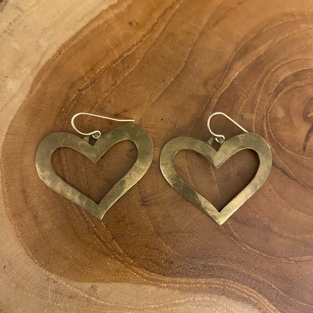 RETIRED Jeep Collins Brass Heart Dangle Earrings